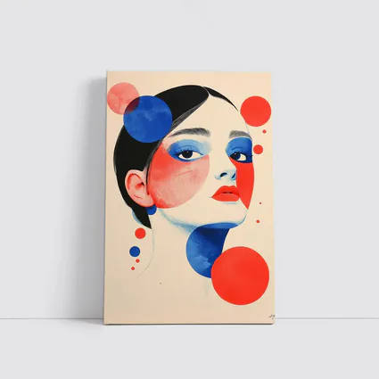 Abstract Woman Portrait Red Blue Geometric Circles
