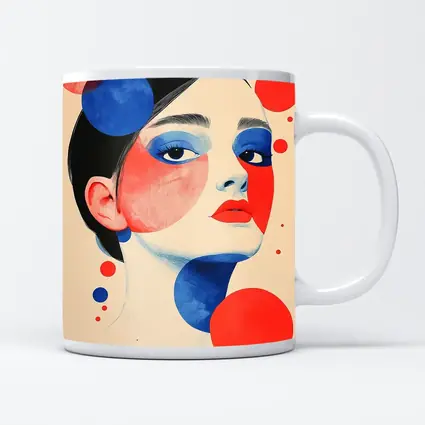 Abstract Woman Portrait Red Blue Geometric Circles