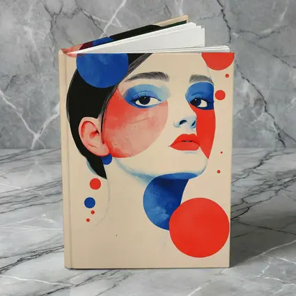Abstract Woman Portrait Red Blue Geometric Circles