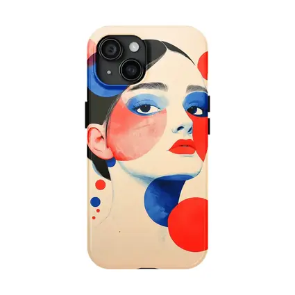 Abstract Woman Portrait Red Blue Geometric Circles
