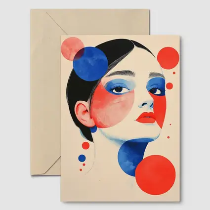 Abstract Woman Portrait Red Blue Geometric Circles