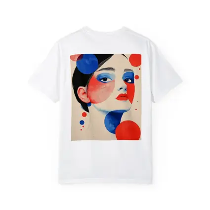 Abstract Woman Portrait Red Blue Geometric Circles