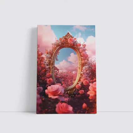 Gold Ornate Mirror Roses Pink Sky