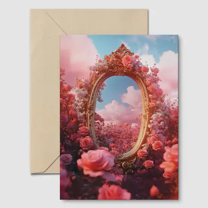 Gold Ornate Mirror Roses Pink Sky