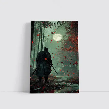 Samurai Warrior Moon Forest Red Petals