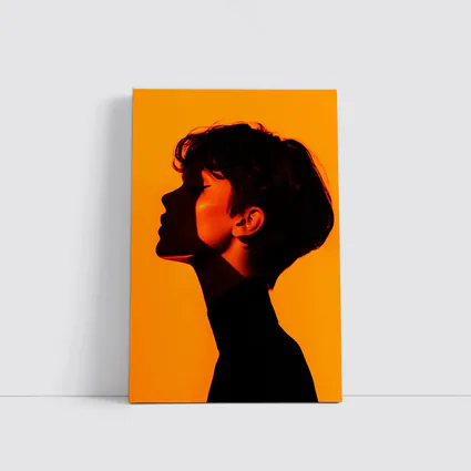 Woman Silhouette Profile Portrait Orange Background