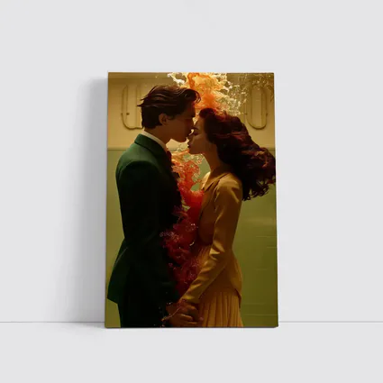 Couple Kissing Fire Water Surreal Romance