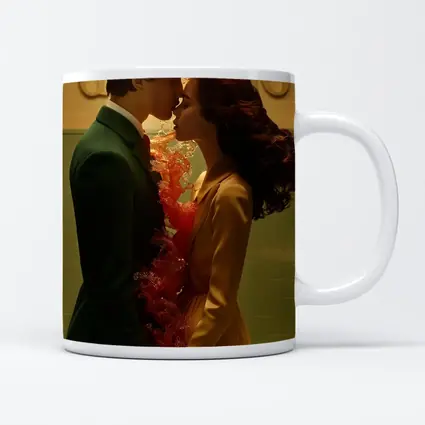 Couple Kissing Fire Water Surreal Romance