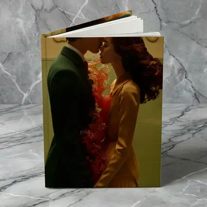 Couple Kissing Fire Water Surreal Romance