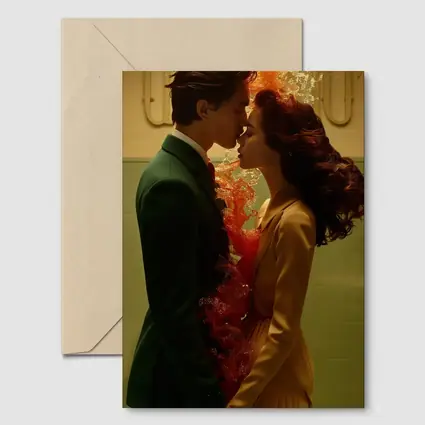 Couple Kissing Fire Water Surreal Romance