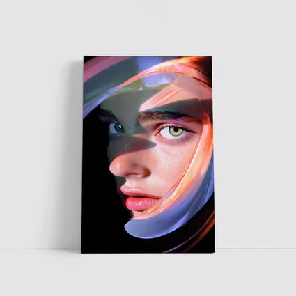Surreal Woman Face Neon Glow Dark Background