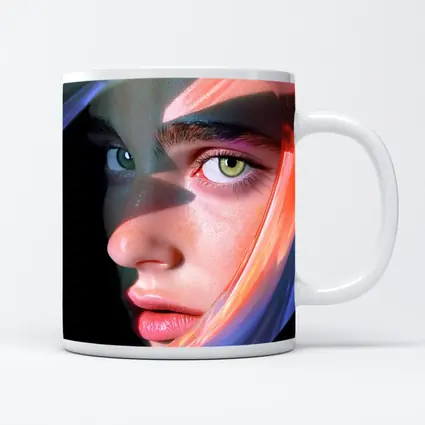 Surreal Woman Face Neon Glow Dark Background