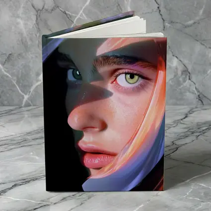 Surreal Woman Face Neon Glow Dark Background