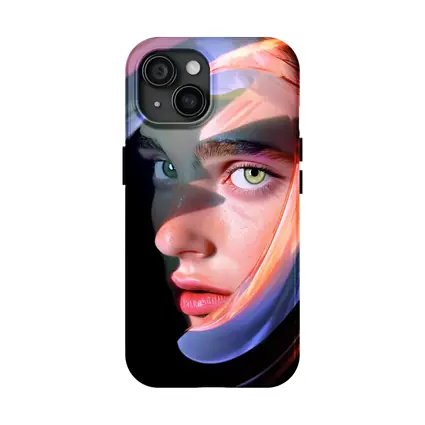 Surreal Woman Face Neon Glow Dark Background