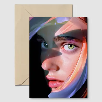 Surreal Woman Face Neon Glow Dark Background