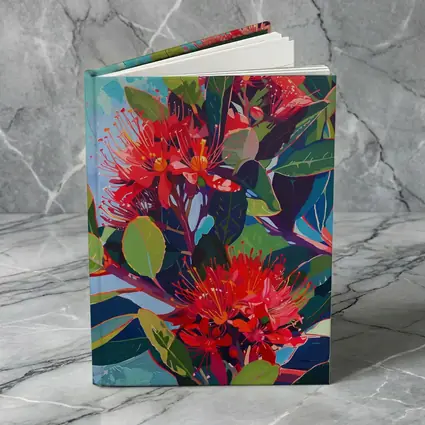 Red Pohutukawa Flowers Blue Sky Painting