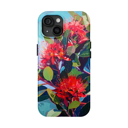 Red Pohutukawa Flowers Blue Sky Painting