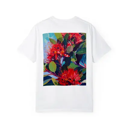 Red Pohutukawa Flowers Blue Sky Painting
