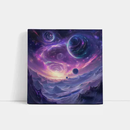 Fantasy Space Planets Purple Galaxy Mountains Art