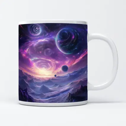 Fantasy Space Planets Purple Galaxy Mountains Art