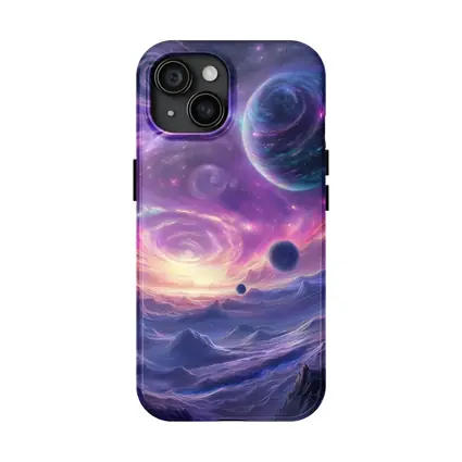 Fantasy Space Planets Purple Galaxy Mountains Art