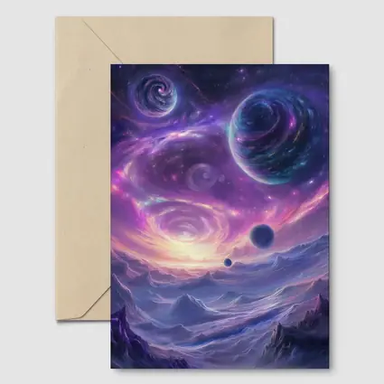 Fantasy Space Planets Purple Galaxy Mountains Art