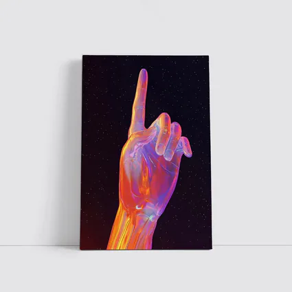 Holographic Glass Hand Pointing Starry Night
