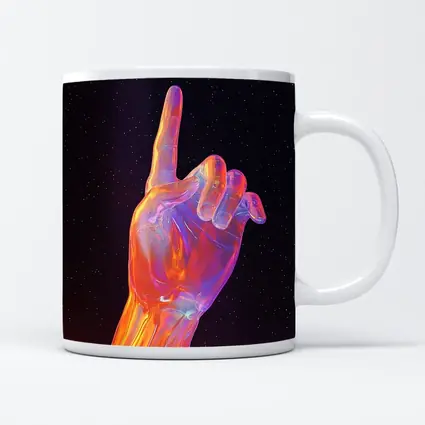 Holographic Glass Hand Pointing Starry Night