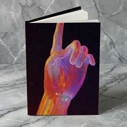 Holographic Glass Hand Pointing Starry Night