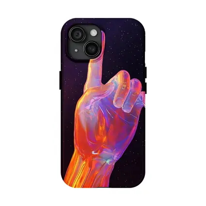 Holographic Glass Hand Pointing Starry Night