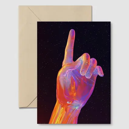 Holographic Glass Hand Pointing Starry Night