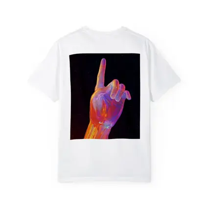 Holographic Glass Hand Pointing Starry Night