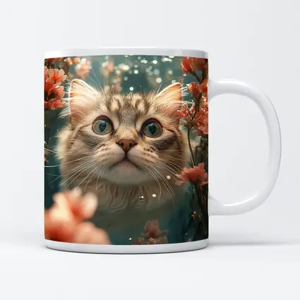 Curious Cat Underwater Among Pink Flowers