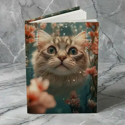 Curious Cat Underwater Among Pink Flowers