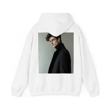 Young Man Black Coat Minimal Gray Background