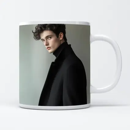 Young Man Black Coat Minimal Gray Background