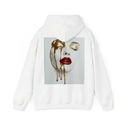 White Mask Gold Drip Red Lips Art
