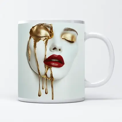 White Mask Gold Drip Red Lips Art