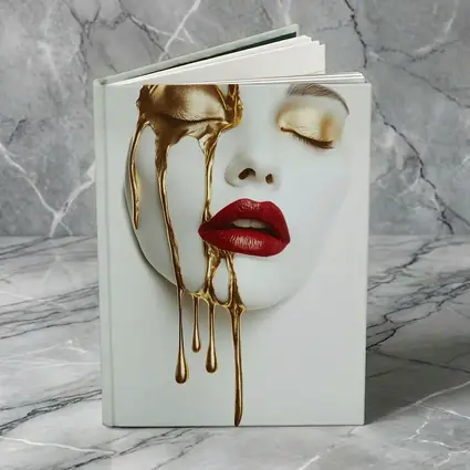 White Mask Gold Drip Red Lips Art