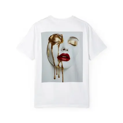 White Mask Gold Drip Red Lips Art