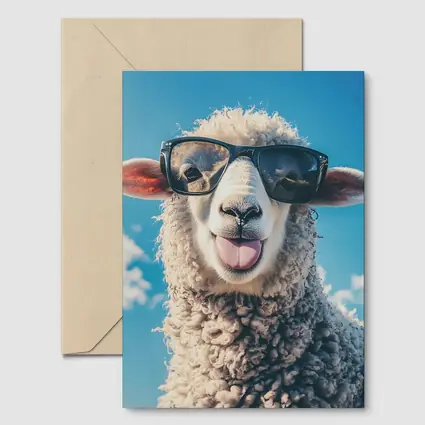 Cool Sheep Wearing Sunglasses Blue Sky