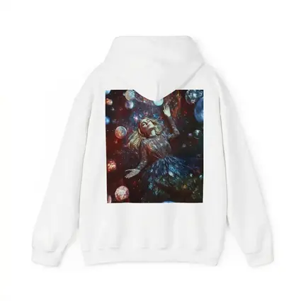 Woman Floating Among Glowing Cosmic Planets