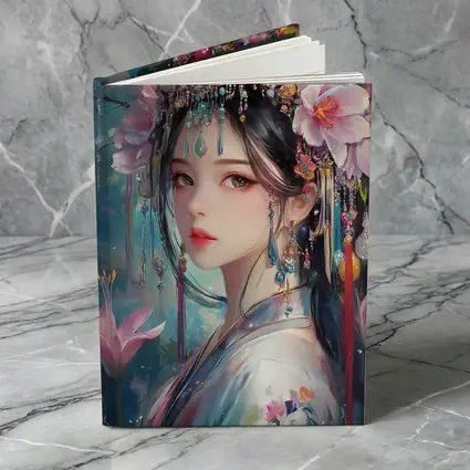 Chinese Fantasy Girl Floral Jeweled Headdress Art