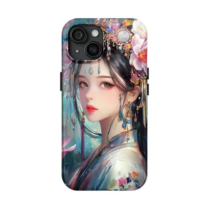 Chinese Fantasy Girl Floral Jeweled Headdress Art