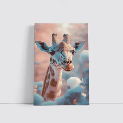 Giraffe Portrait Soft Pink Winter Snow
