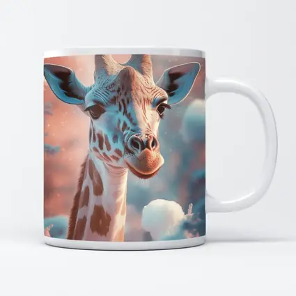 Giraffe Portrait Soft Pink Winter Snow