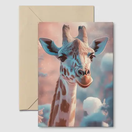 Giraffe Portrait Soft Pink Winter Snow