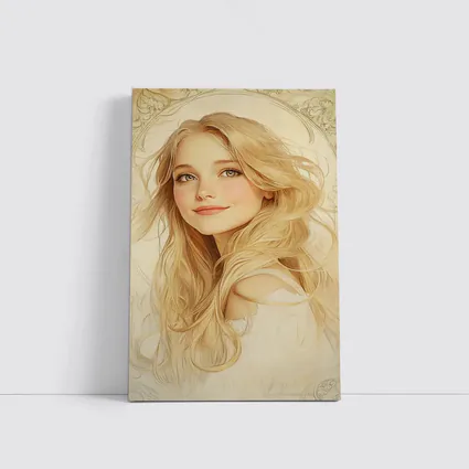 Blonde Girl Art Nouveau Soft Beige Portrait