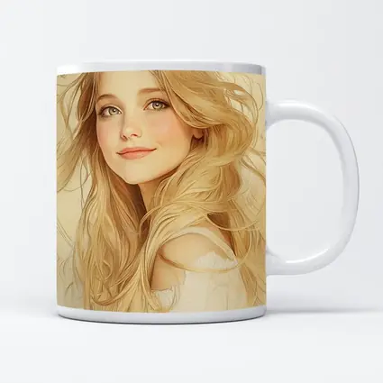 Blonde Girl Art Nouveau Soft Beige Portrait