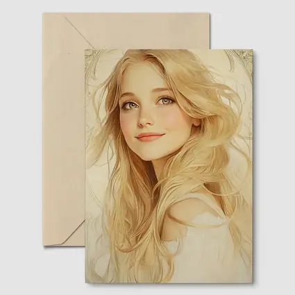Blonde Girl Art Nouveau Soft Beige Portrait